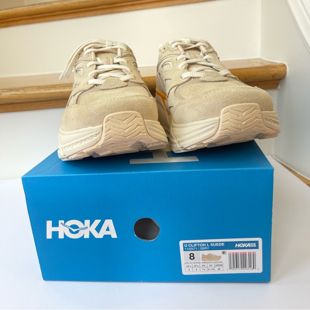 NWT Clifton L Suede Unisex NEW Leather Athletic Shoes tan shortbread beige gold - Picture 7 of 11